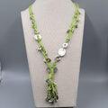 Coldwater Creek Necklace Green Cord Silver tone Accents 20"