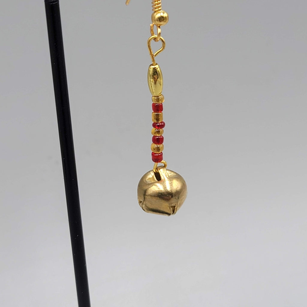 Vintage Christmas Jingle Bells Pierced Earrings  Gold tone Dangle 1.5"