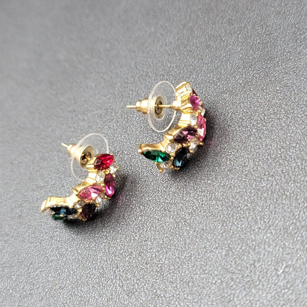 Pierced Earrings Gold tone Multicolor Half Hoops 3/4"