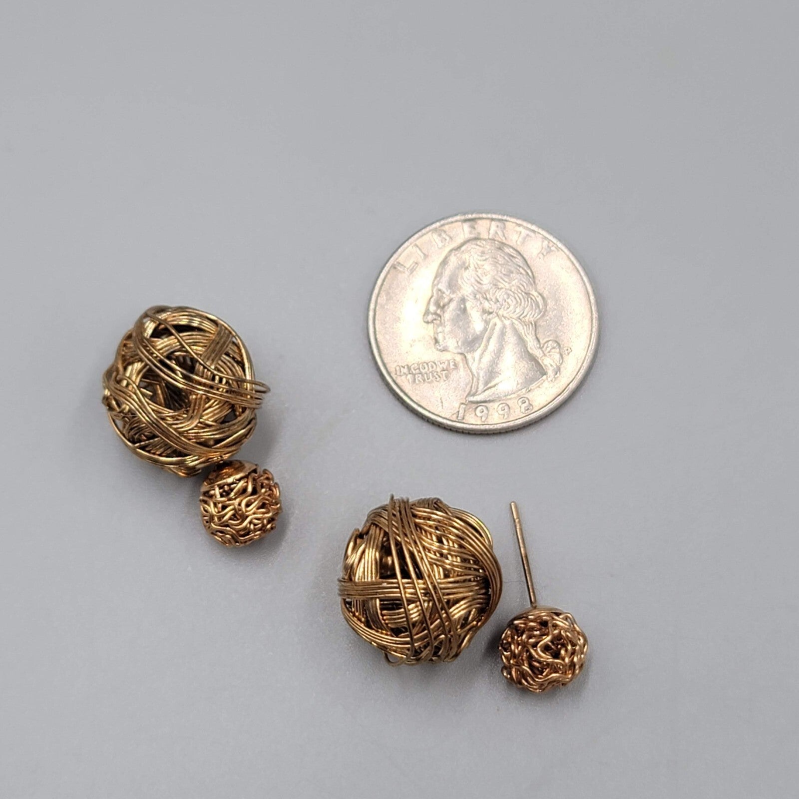 Double Reversible Pierced Earrings Gold tone Wire Studs 3/4"