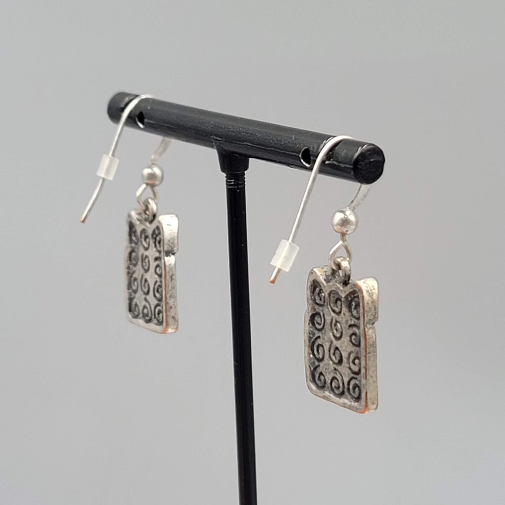 Christmas Present Pierced Earrings Enamel Rhinestone Silver tone Dangle 3/4"