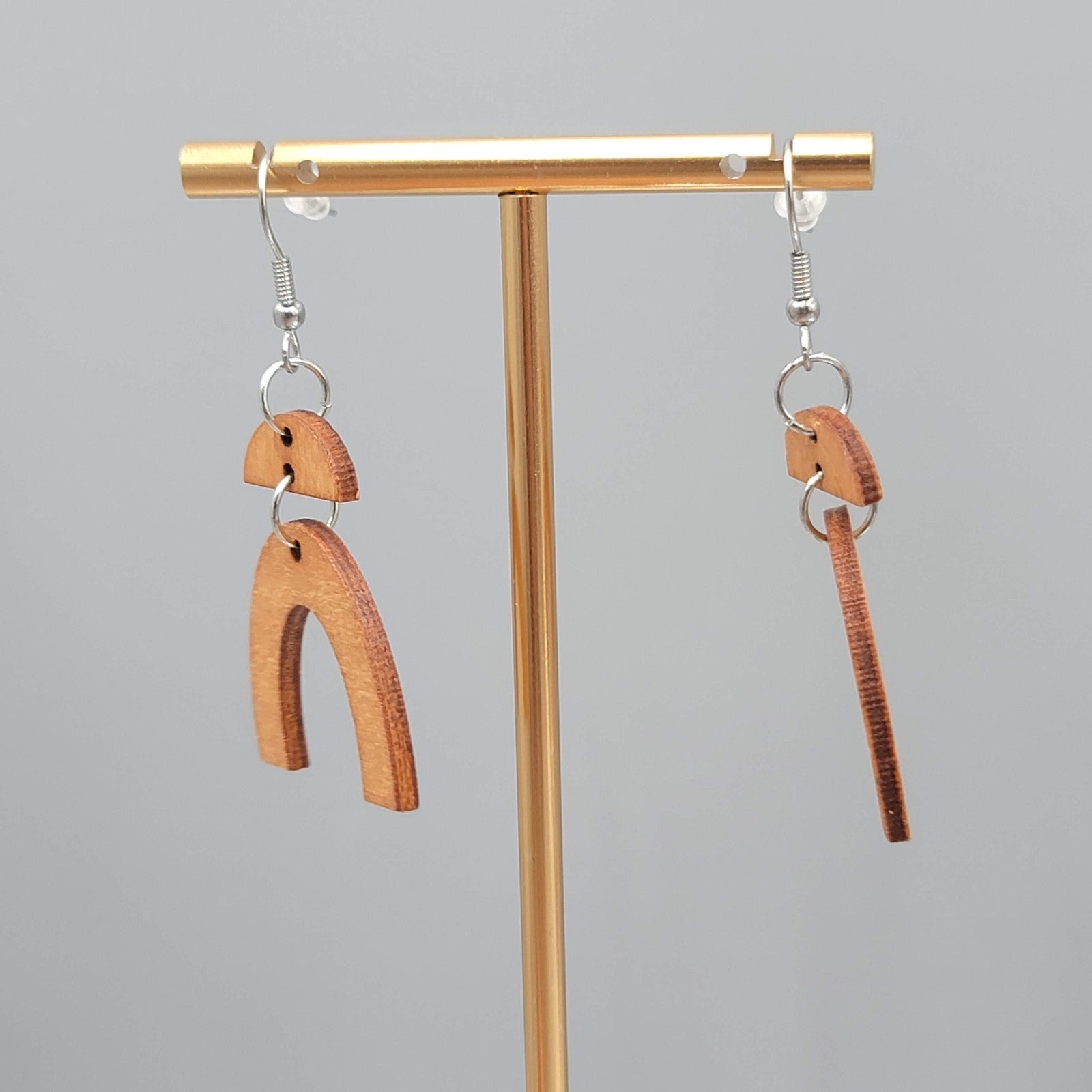Wood Cut Large Boho Pierced Earrings Silver tone Dangle 1.5 in