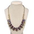 Purple Rhinestone Necklace Bronze tone Bid Statement Chain  20" - 22"