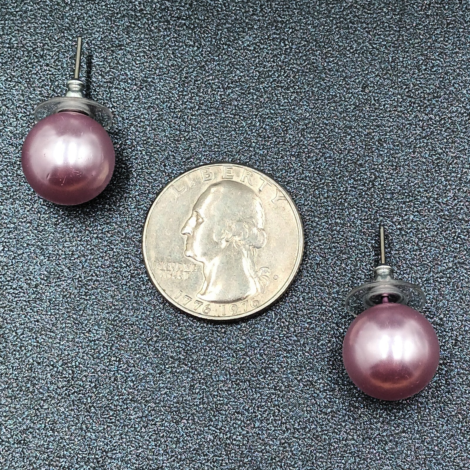Pierced Earrings Purple Faux Pearl Studs 1/2"