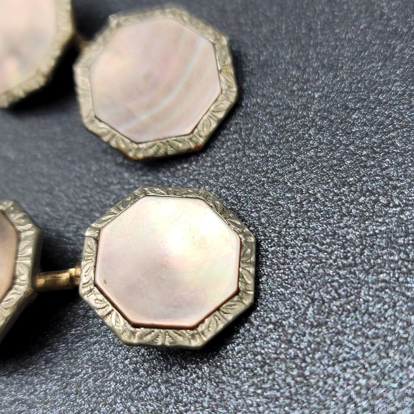 Vintage Mother of Pearl Abalone Cuff Links Silver tone Estate Costume Jewelry