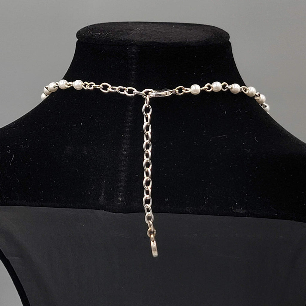 Napier Y Drop Necklace White Bead Silver tone 18"