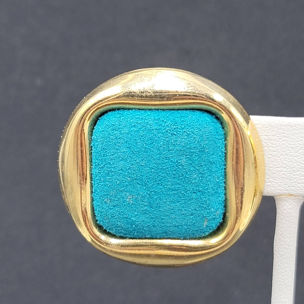 Clip on Earrings Gold tone Square Blue Felt Drop 1.25"