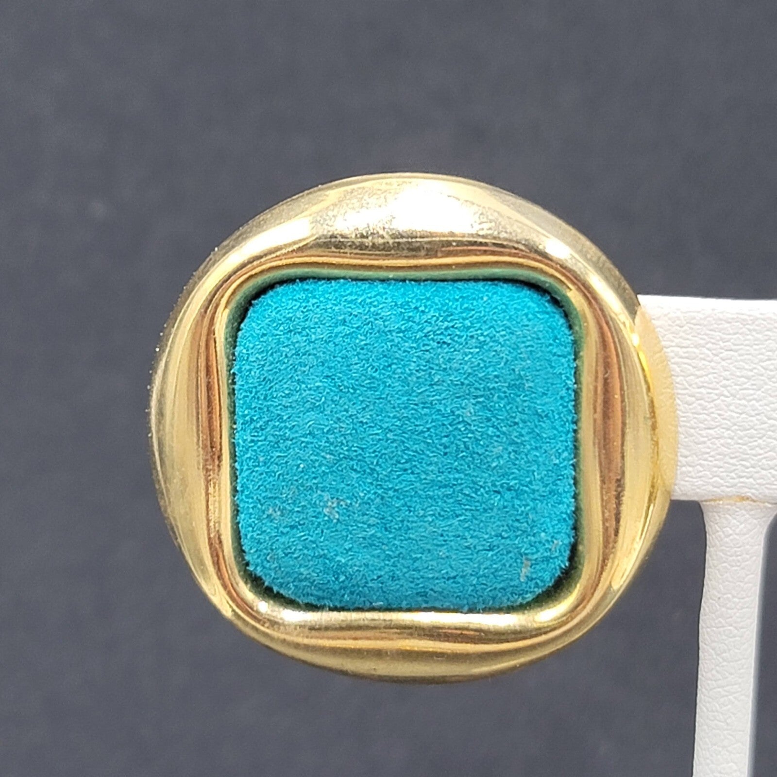 Clip on Earrings Gold tone Square Blue Felt Drop 1.25"