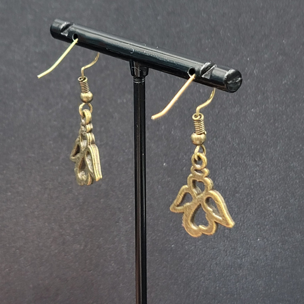 New Infinity Heart Angel Pierced Earrings Bronze tone Dangle 3/4"
