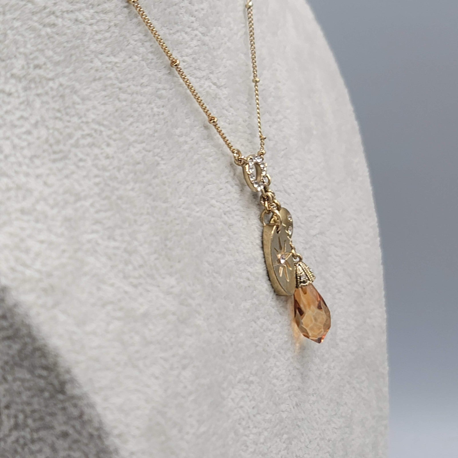 Monet Charm Pendant Necklace Gold tone Crystal 16"-18"