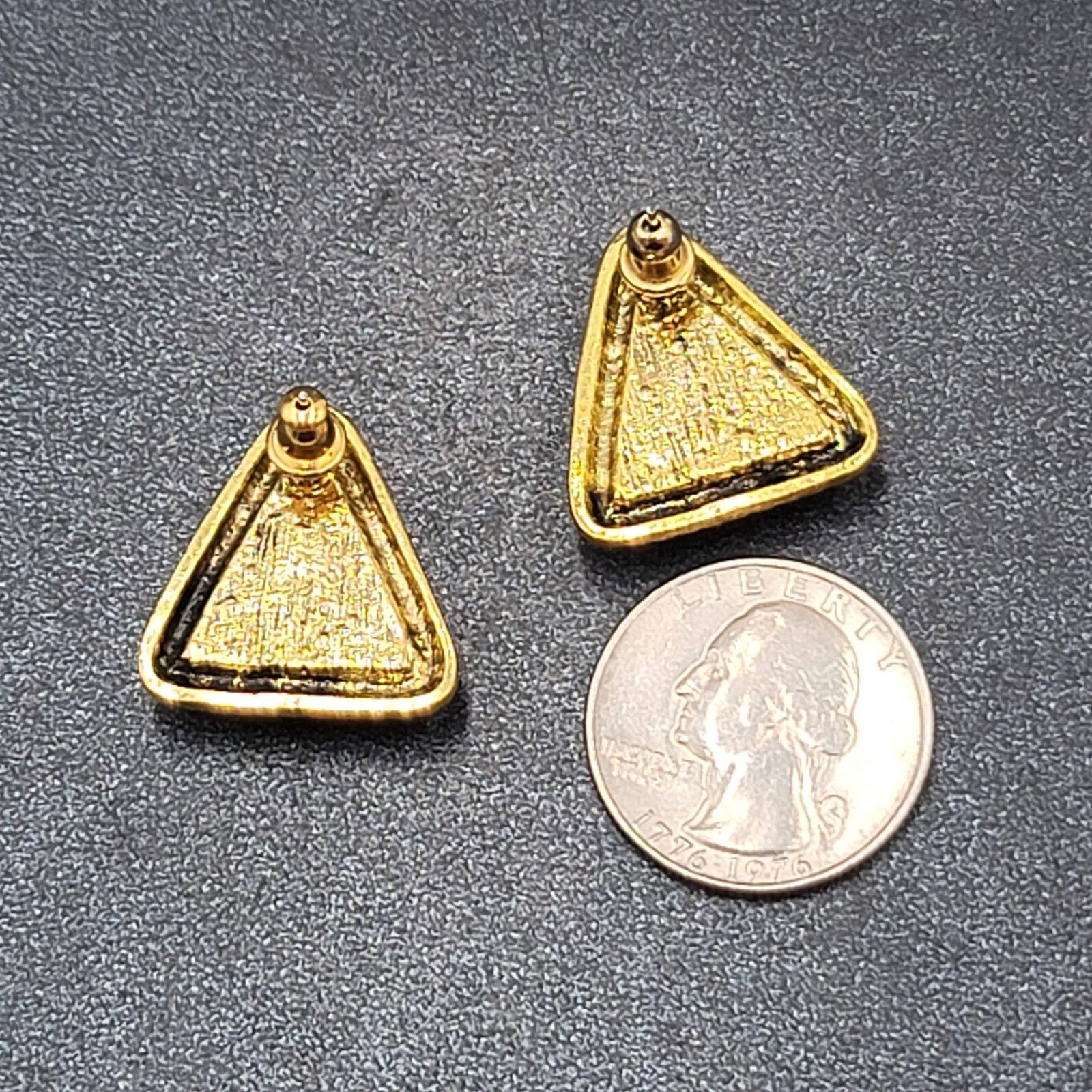 Pierced Earrings Gold tone Faceted Crystal Triangle Drop 1" SO Sparkly!!
