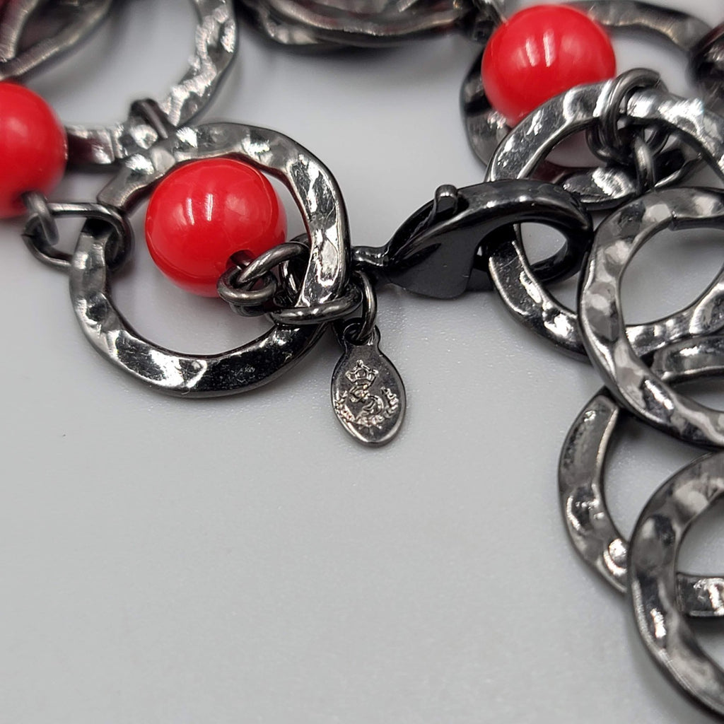 Premier Designs Bracelet Black & Red Bead Double Chain Adjustable 7"