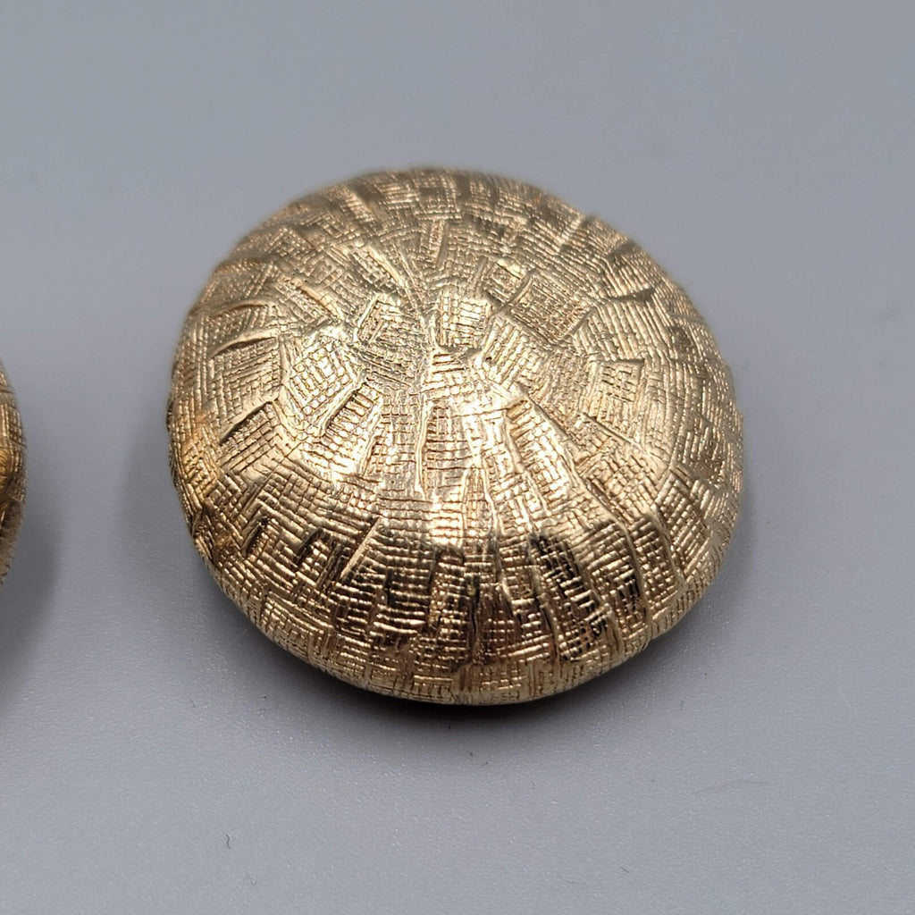 Vintage Castle Cliff Clip on Earrings Large Textured Gold tone Dome 1.25" Heavy