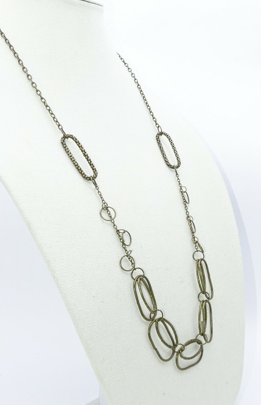 Bronze tone Modern Link Chain Necklace Set with Pierced Earrings 32"