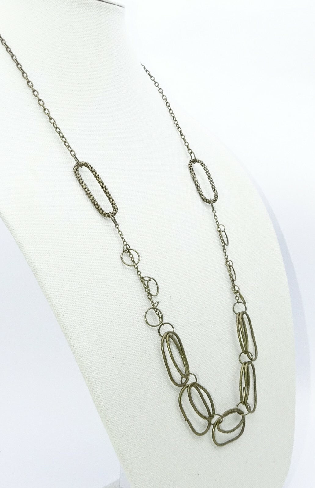 Bronze tone Modern Link Chain Necklace Set with Pierced Earrings 32"