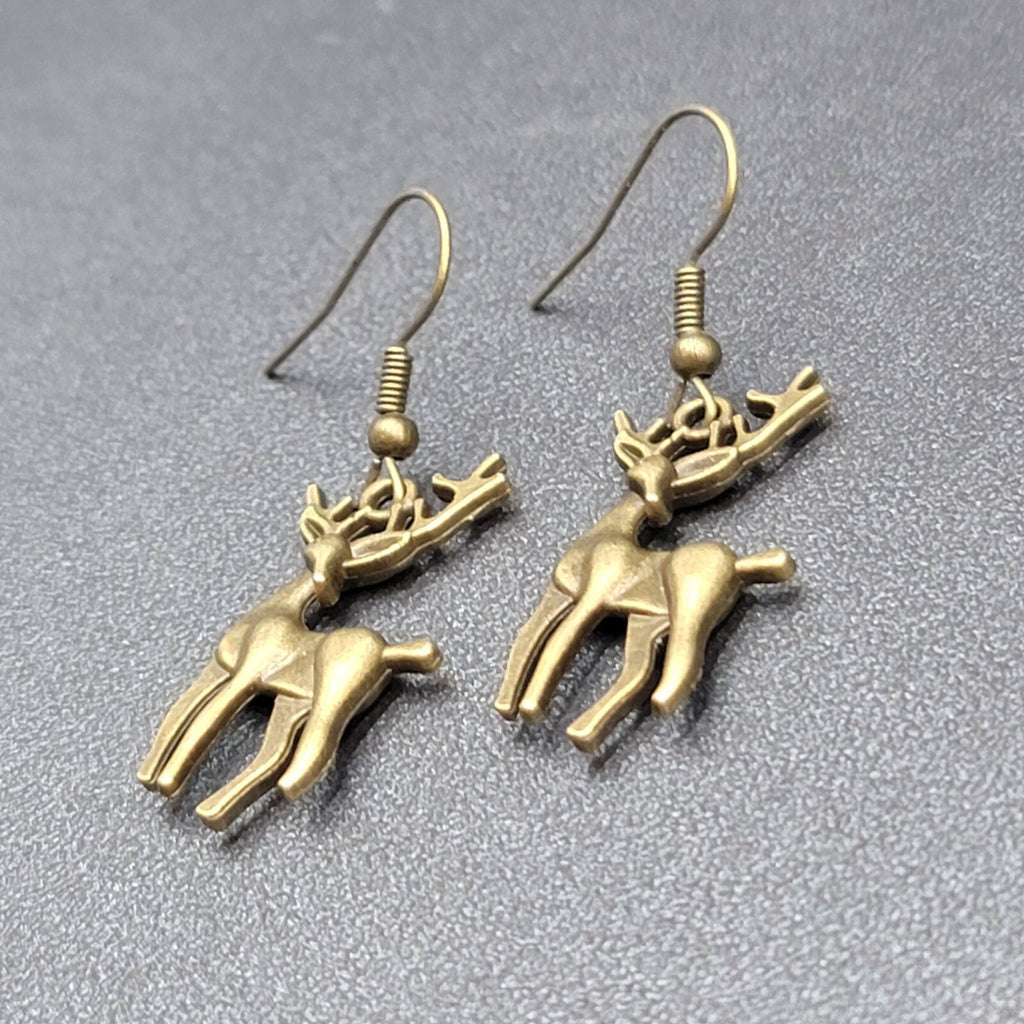 New Deer Pierced Earrings ReindeerBronze tone Dangle 1"