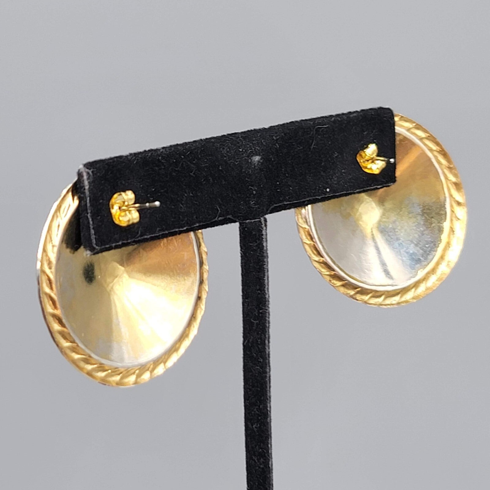 Vintage Green Purple Enamel Pierced Earrings Gold tone Round Drop 1.25"