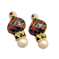 Joan Rivers Russian Cathedral Clip on Earrings Gold Plated Drop Enamel 1.25 in