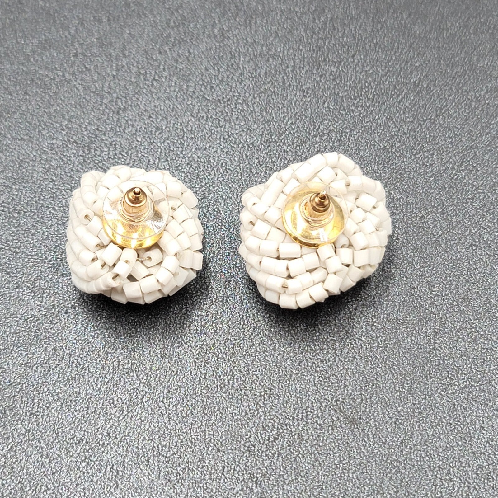 Vintage Pierced Earrings White Seed Beads Knot Estate Jewelry 1"