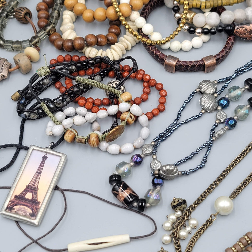 Jewelry Lot Necklace Bracelet Earrings Wood Boho Stone Bead 40 pcs