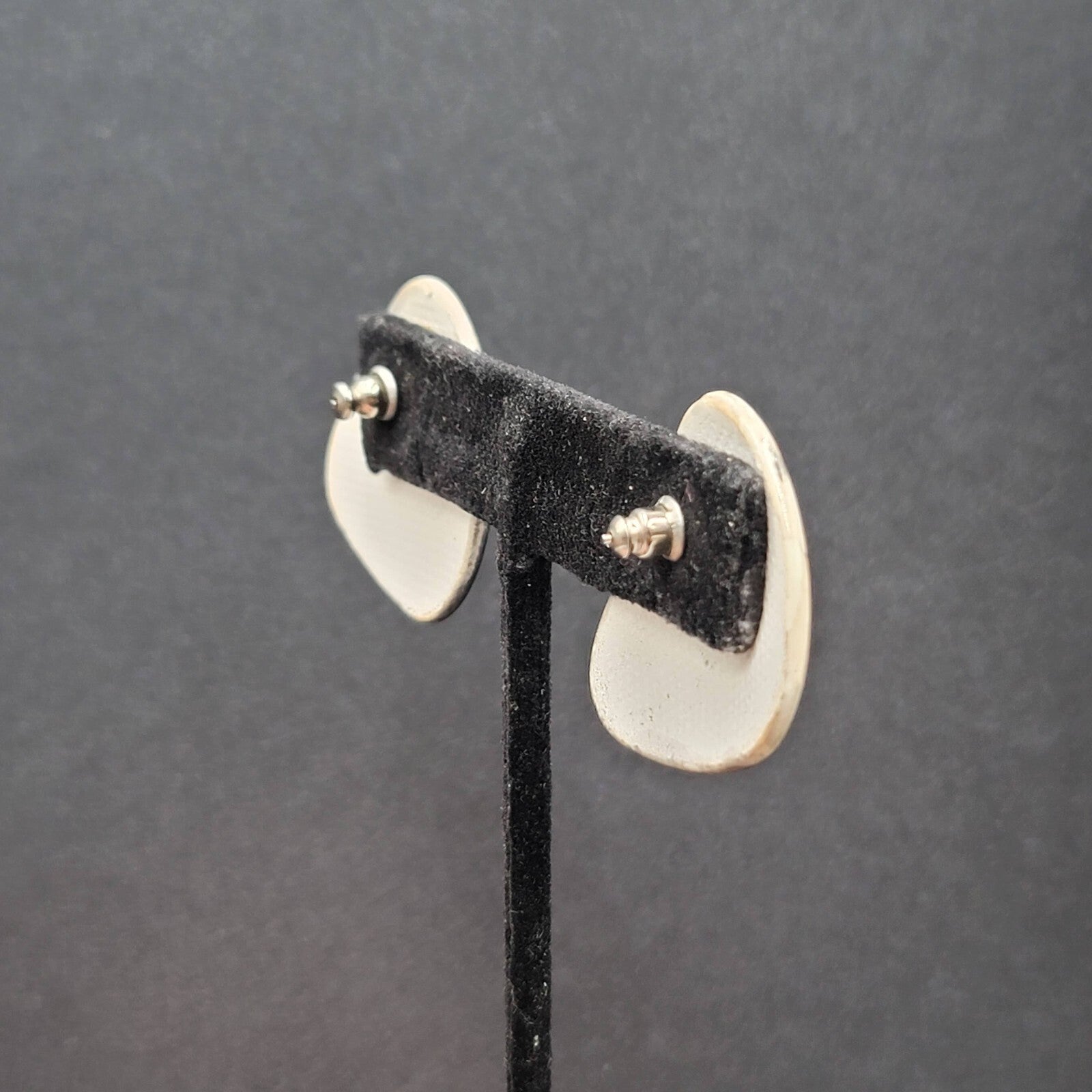 Vintage Pierced Earrings Black White Ceramic Geometric Drop 1.25"
