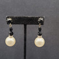 Vintage Clip on Earrings Black White Dangle Beads 1.5"