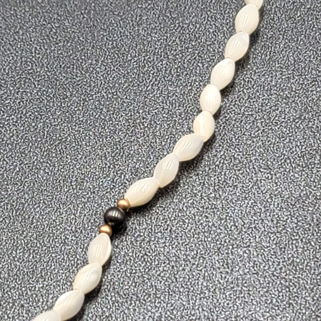 Vintage Mother of Pearl Hematite Gold Bead Necklace Gold Filled Clasp 16"