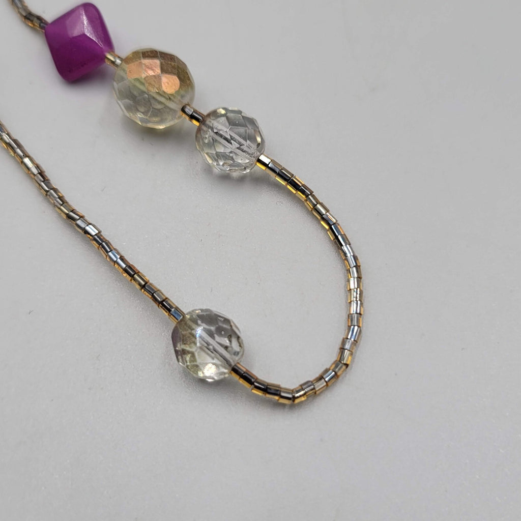Rachel Necklace Long Beaded Purple Yellow Unique 44"
