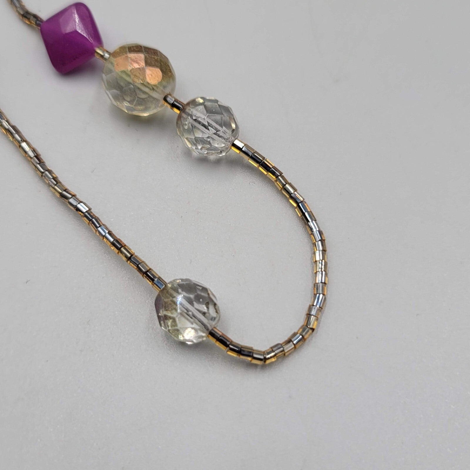 Rachel Necklace Long Beaded Purple Yellow Unique 44"