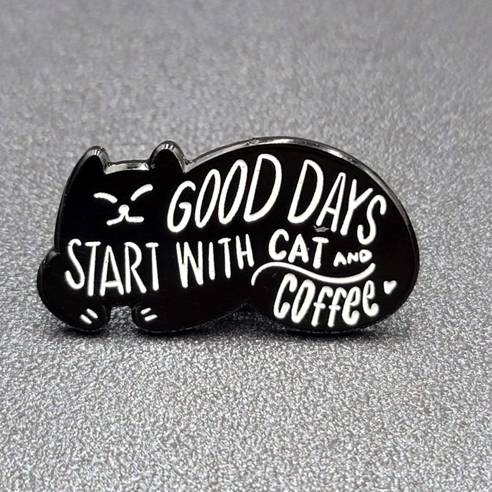 Black Cat Enamel Lapel Hat Pin Good Days start with Cat and Coffee 1 1/8"