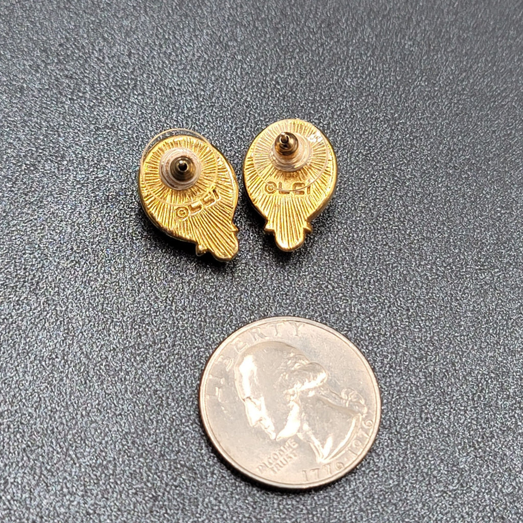 Vintage LCi Pierced Earrings Gold tone Blue Cabochon Studs 3/4"