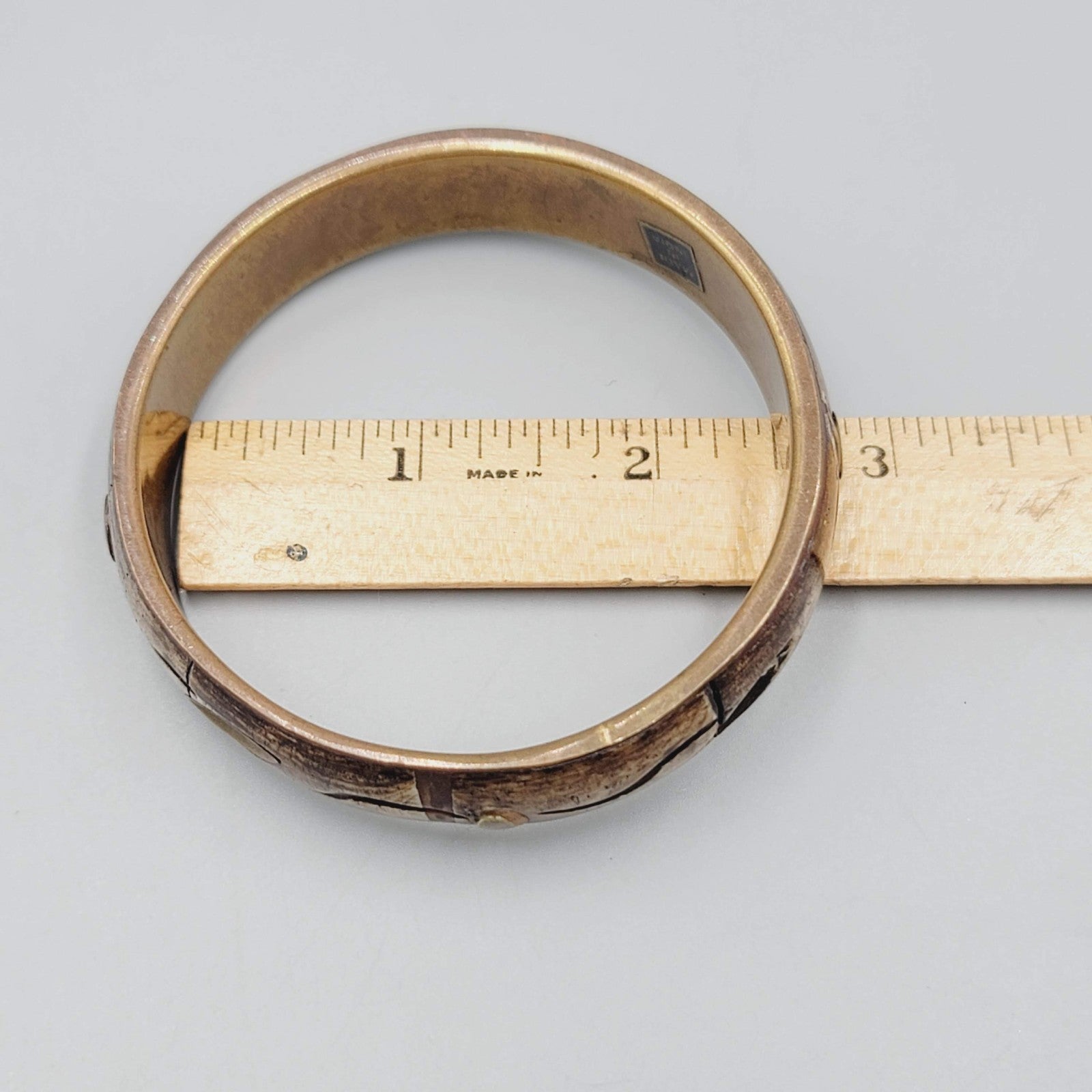 Vintage Bangle Bracelet Bovine Cow Bone Brass Inlay Made in India