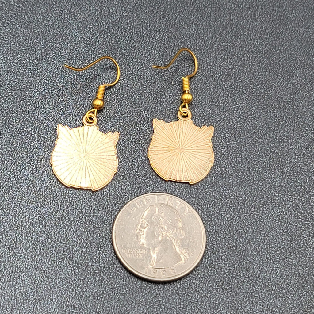Bat Pierced Earrings Gold tone Enamel Halloween Dangle 7/8"