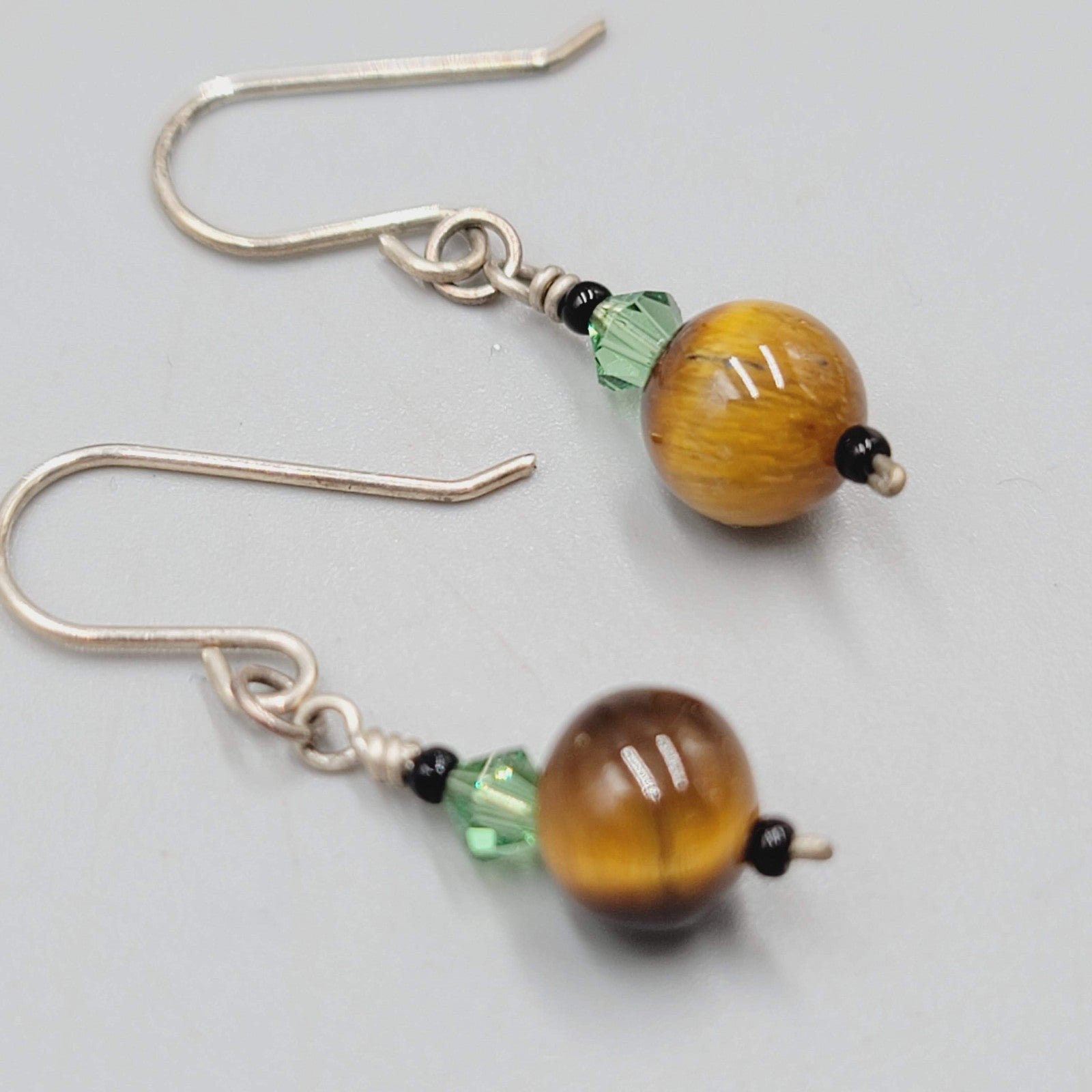 Tigers Eye Bead Pierced Earrings Silver tone Dangle 3/4"