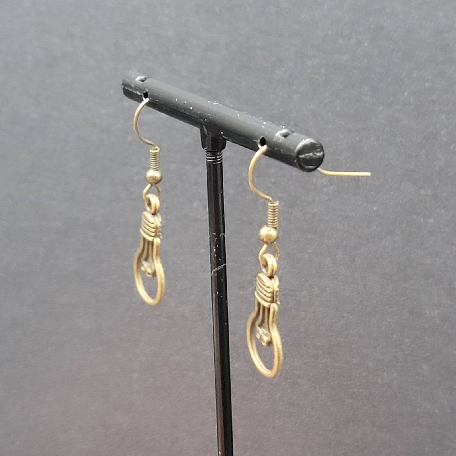 NEW Light Bulb Idea Pierced Earrings Bronze tone Dangle 7/8"
