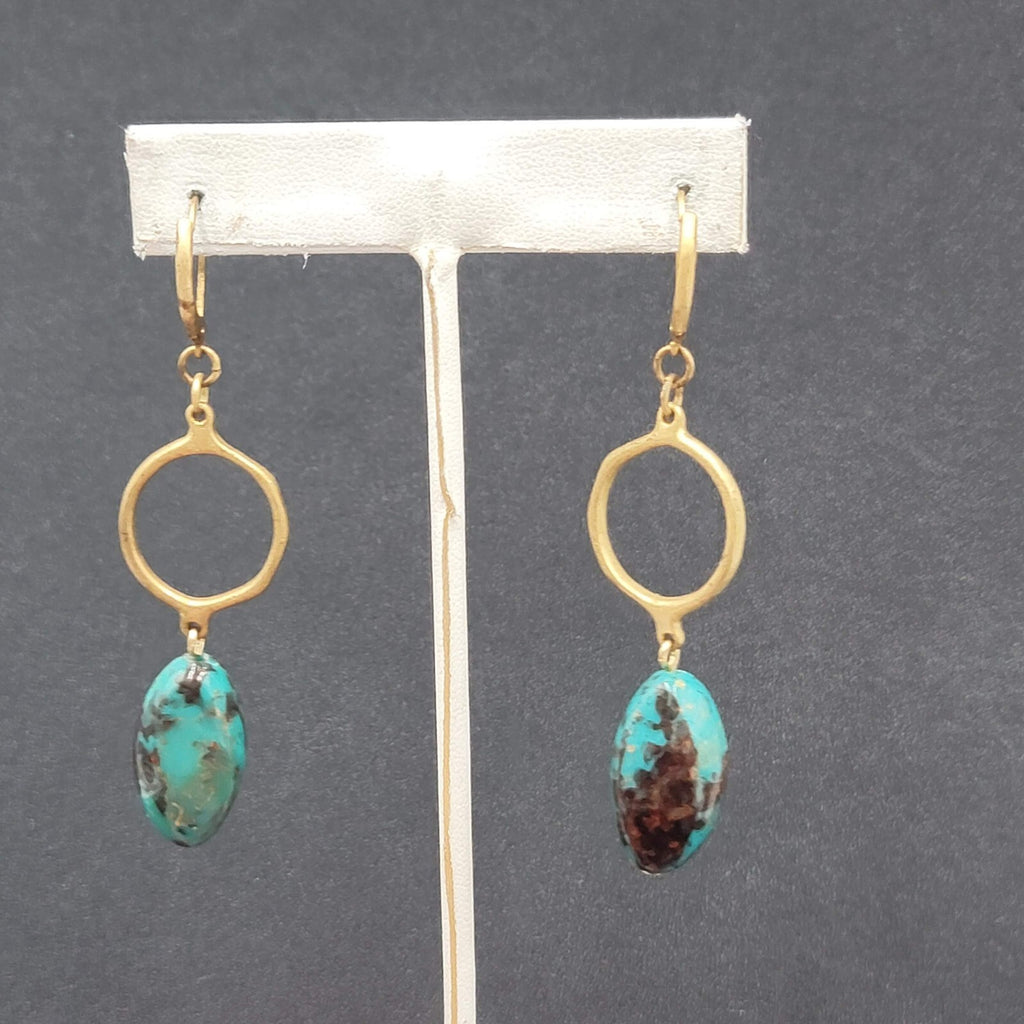 Pierced Earrings Gold tone Acrylic Faux Stone Bead Dangle 2"