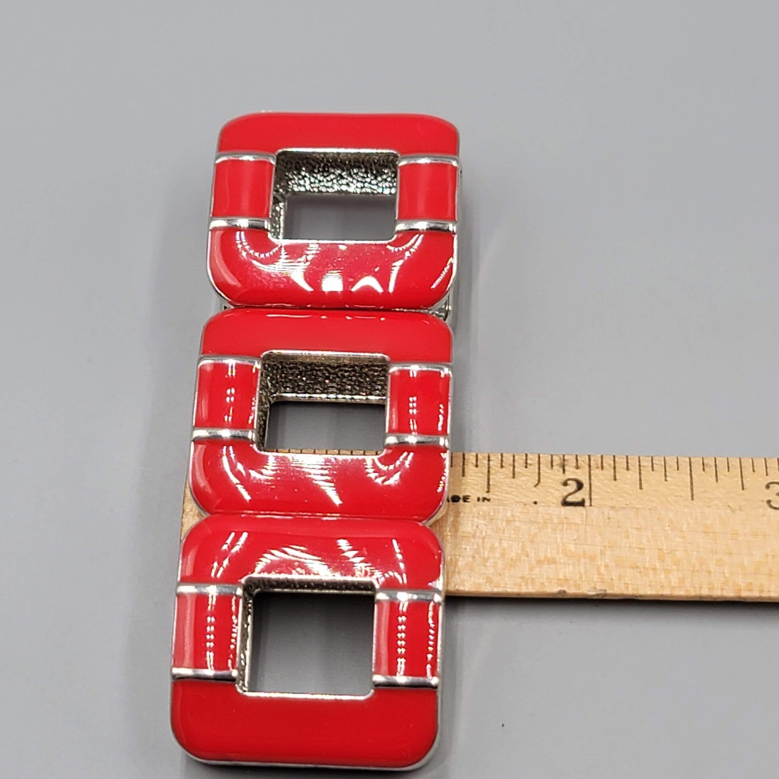 Chunky Link Bracelet Silver Tone Geometric Modern Statement Wide Elastic Enamel