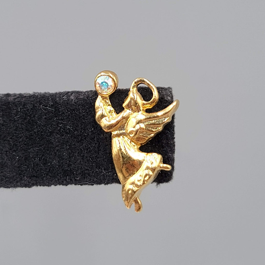 Vintage Christmas Angel Pierced Earrings Gold Plated Dangle 7/8"
