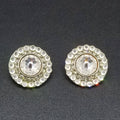 Vintage Clip on Earrings Silver tone Faceted Crystal Button Style Stud 1 1/8"