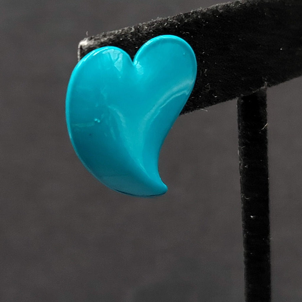 Vintage Pierced Earrings Blue Enamel Heart 1"
