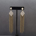 Pierced Earrings Bronze tone Sparkle Rhinestone Chain Dangle Long 4.5"
