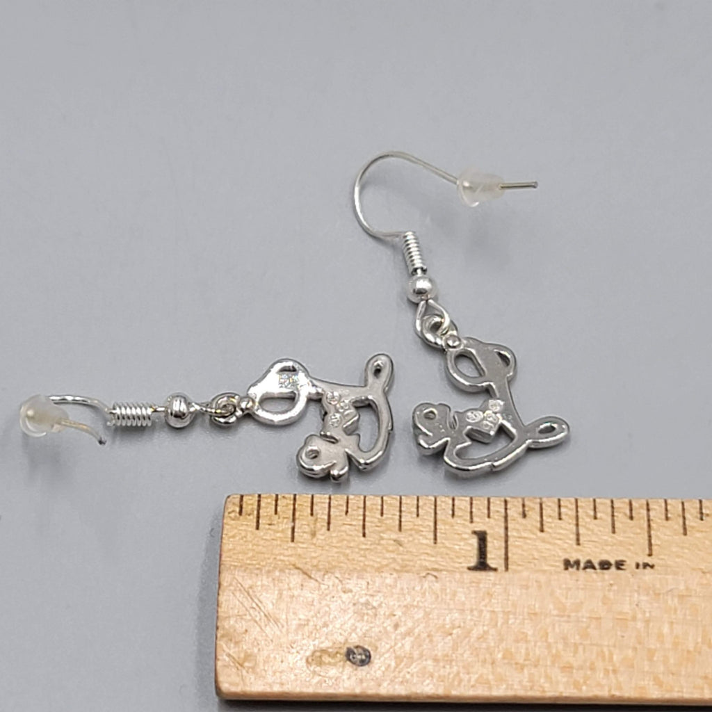 Vintage LOVE Pierced Earrings Crushed Turquoise Inlay Silver tone Dangle 5/8"