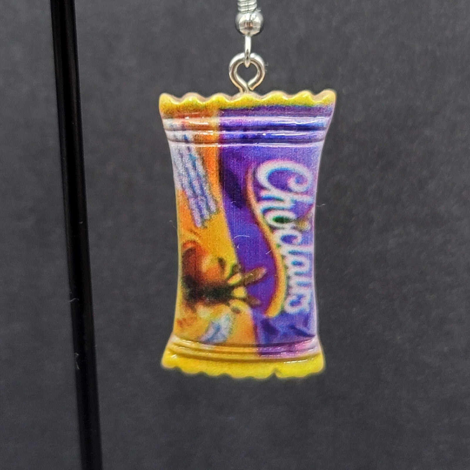 New CADBURY CHOCLAIRS Candy Pierced Earrings Acrylic Dangle 1.25"