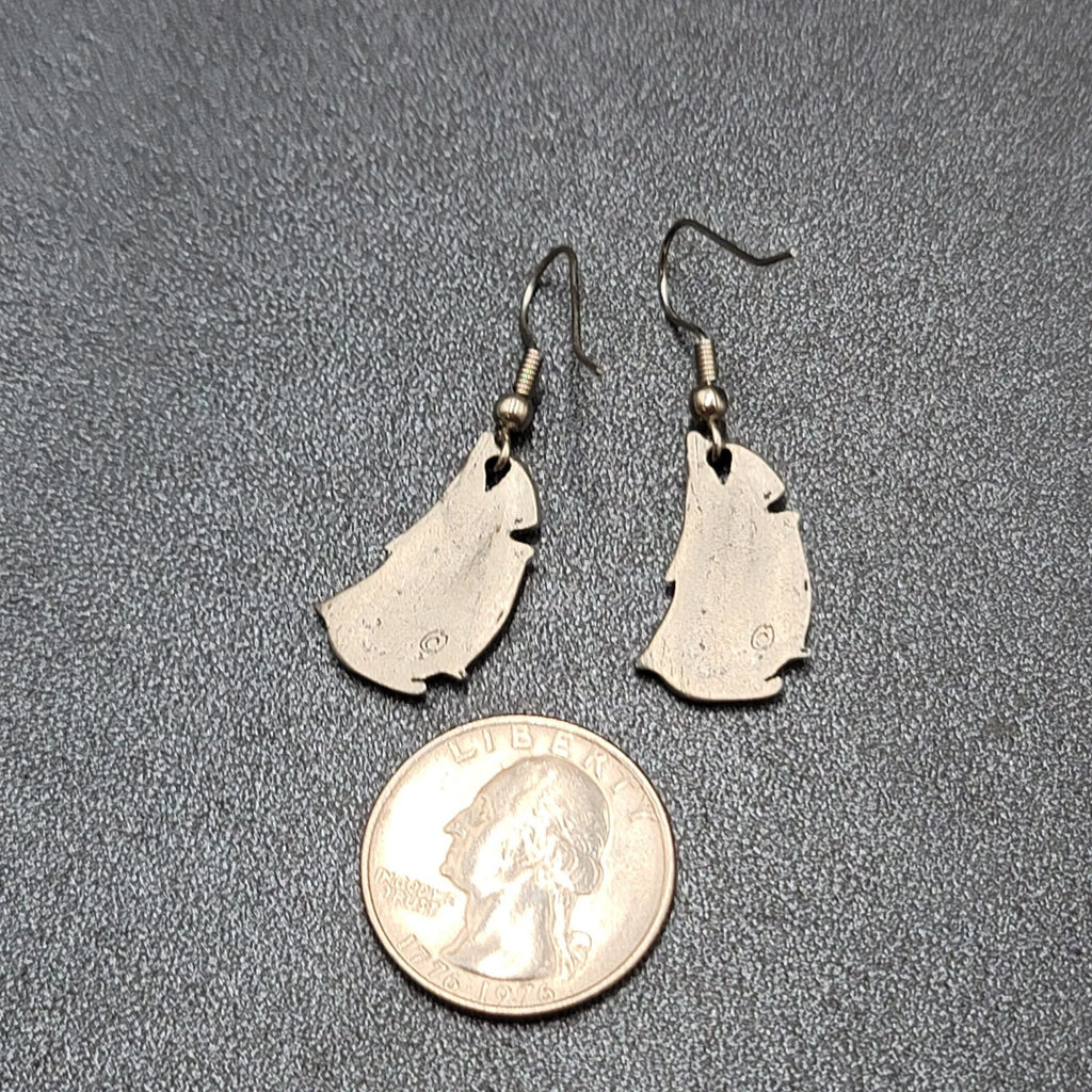 Vintage Ship Pierced Earrings Pewter Silver tone Dangle Nautical 7/8"
