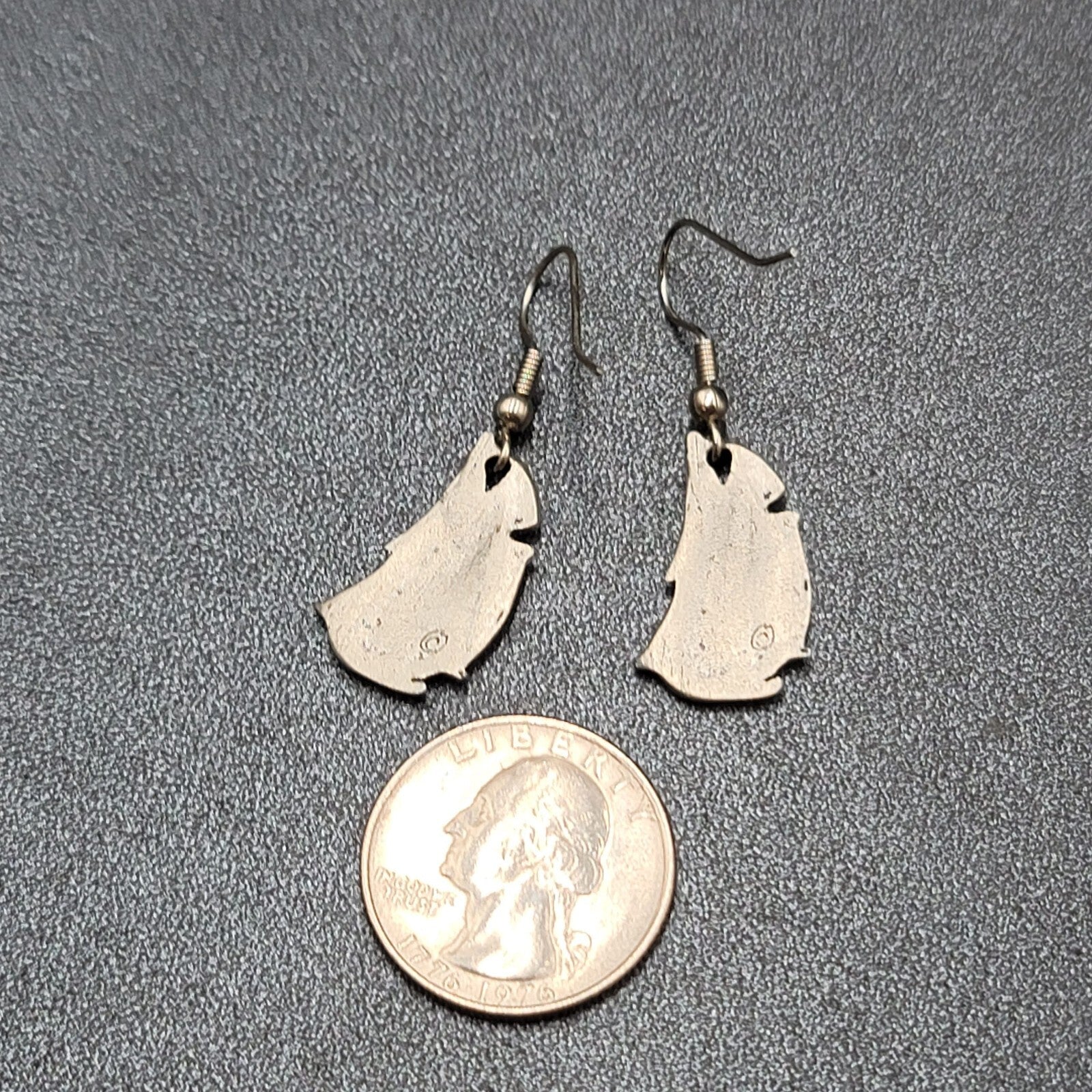 Vintage Ship Pierced Earrings Pewter Silver tone Dangle Nautical 7/8"