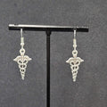  Caduceus Pierced Earrings Silver tone Medical Dangle 1"