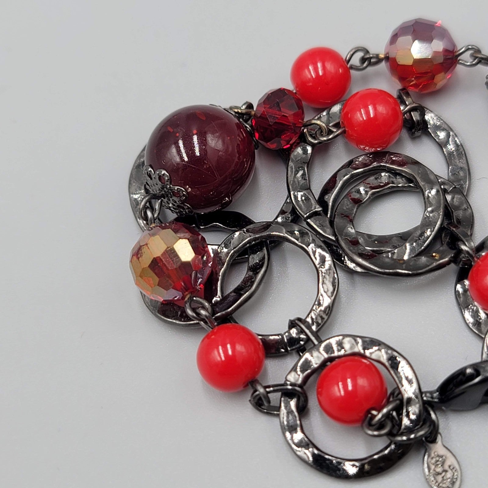 Premier Designs Bracelet Black & Red Bead Double Chain Adjustable 7"