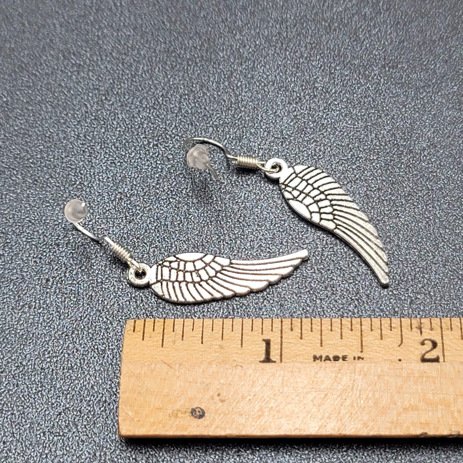 Pierced Earrings Feather Silver tone Dangle Angel Bird 1 1/8"