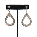 Vintage Open Teardrop Embossed Clip on Earrings Silver tone Dangle 2 in