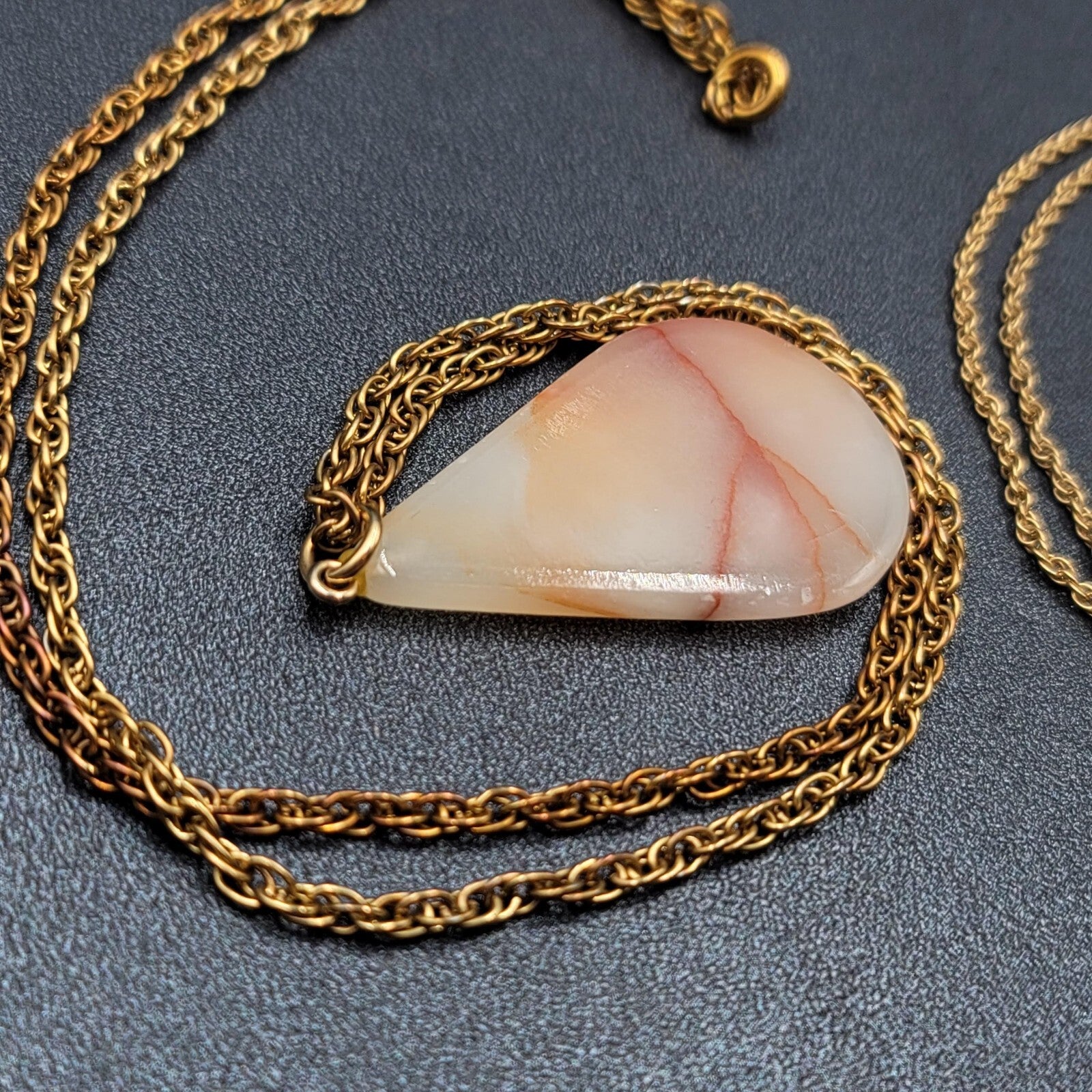 Vintage Stone Pendant Necklaces Lot of 2 Gold tone Chains 24 in